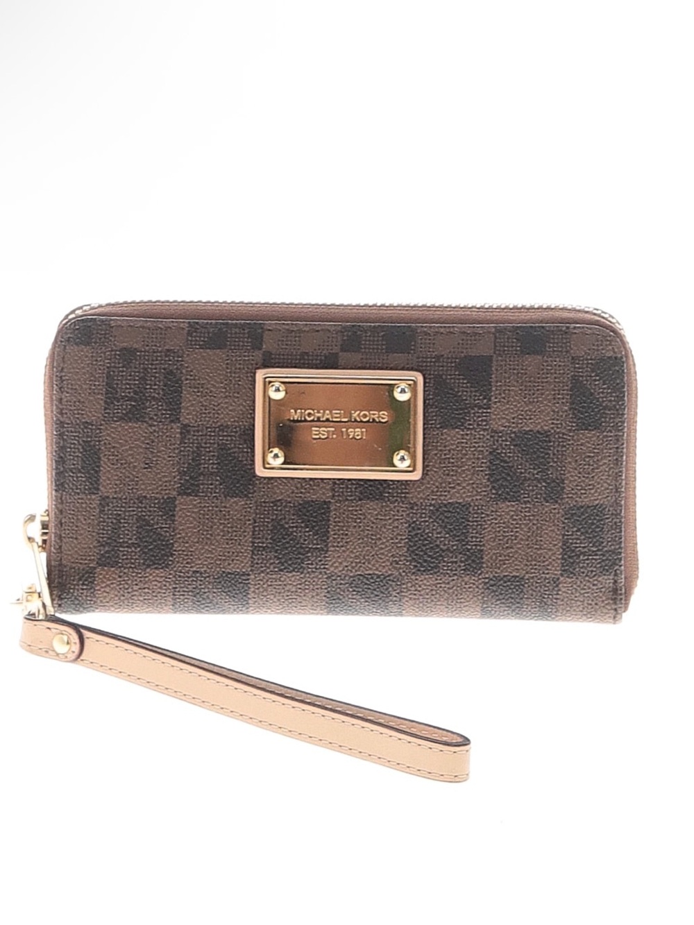 Michael Kors Checkered Brown Signature Wristlet Wallet